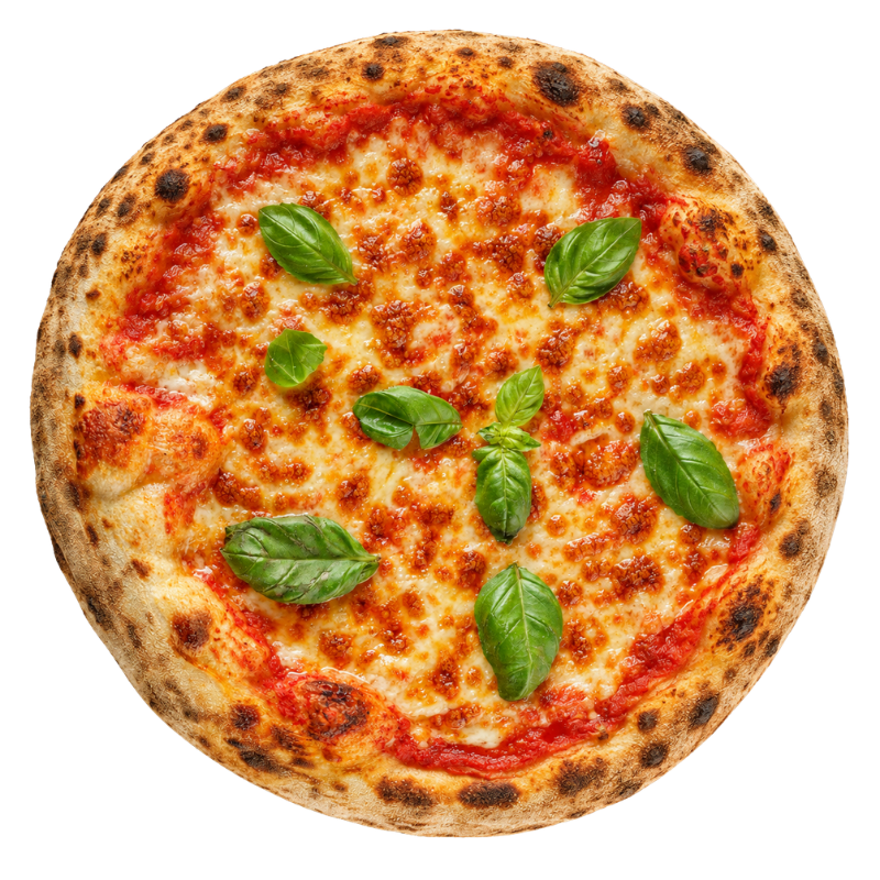 Pizza Margherita cu blat keto, văzută de sus